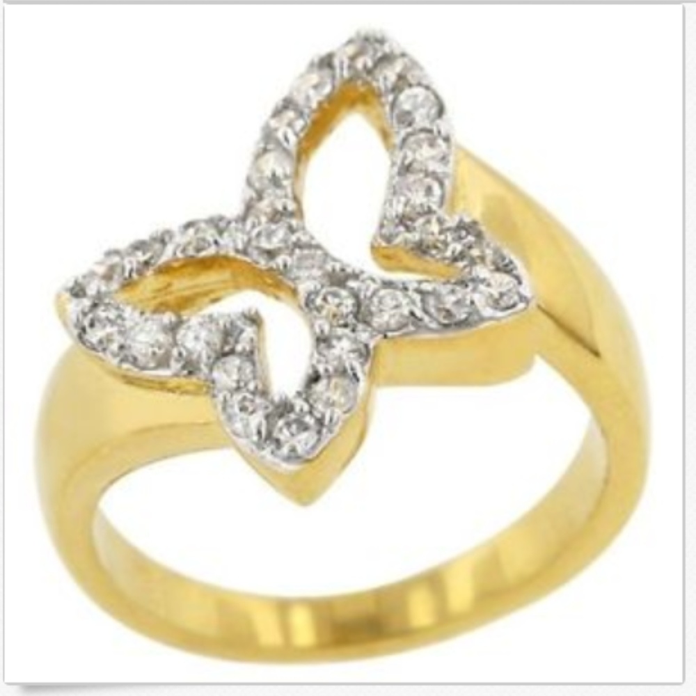 Gold Butterfly Cocktail Ring Size 10 Statement Cubic Zirconia Silhouette Plated